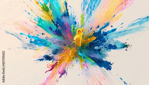 Vibrant Abstract Art with Colorful Paint Splatters on a White Background