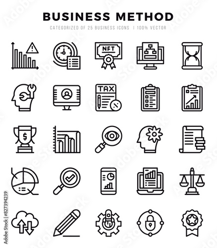 Set of Lineal Business Method Icons. Lineal art icon. Vector illustration