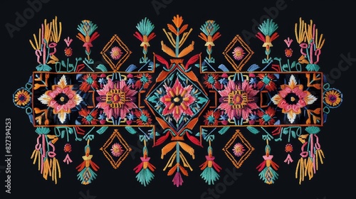 Geometric ethnic embroidery for shirt collars wraps backgrounds textiles and fabrics