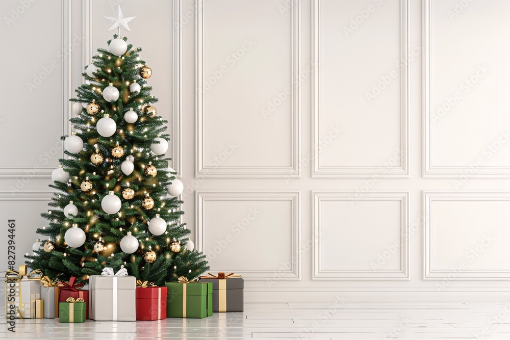 Festive Christmas Tree in a White Room