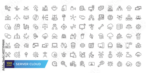 Server Cloud and data exchange icon set. Related to traffic, files, cloud, server. Outline icon collection. Editable stroke. Vector illustration