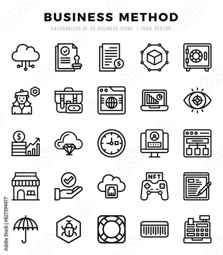 Business Method icons set. Collection of simple Lineal web icons.