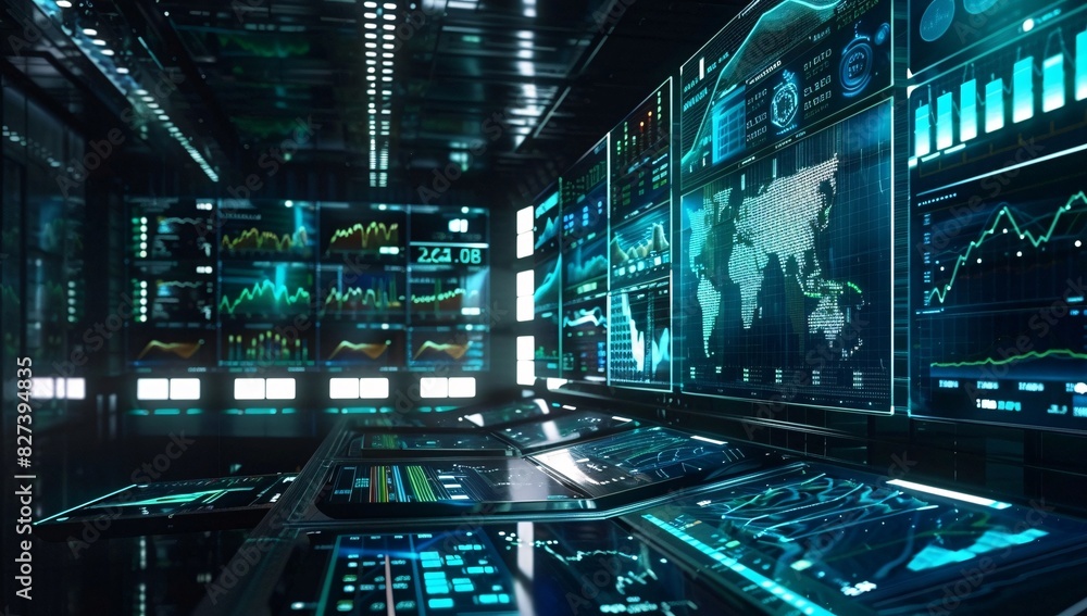 High-Tech Control Room with Digital Monitoring High-Tech Control Room with Digital Monitoring