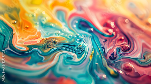 A colorful swirl of paint with a lot of bubbles
