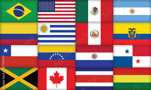 Set of American flags with Original Colors