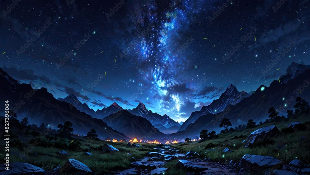 Enchanting Milky Way over mountain landscapes at night, 4K looping video. Enchanting Milky Way over mountain landscapes at night, 4K looping video.
