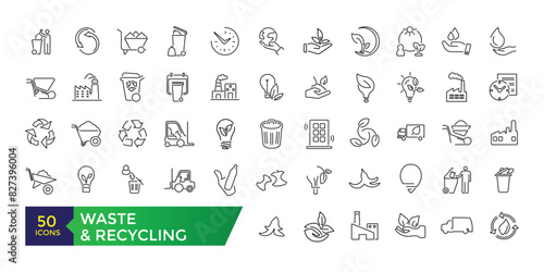Waste and recycling line icons. Garbage disposal. Trash separation. Editable stroke. Vector UI and web icon set.