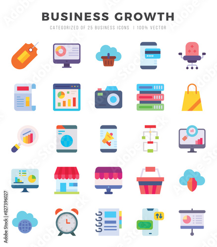 Vector icons set of Business Growth. Flat style Icons.