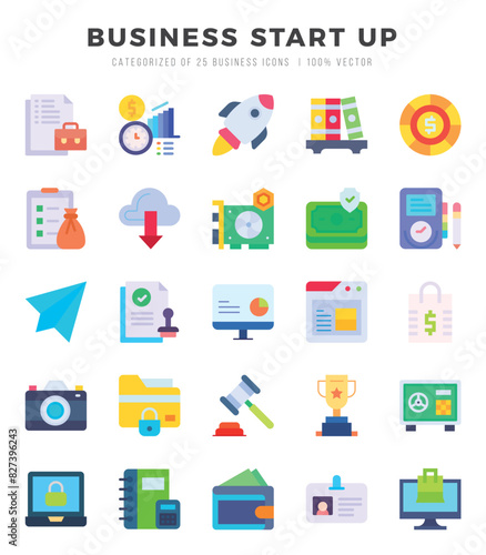 Business Start Up icons set. Collection of simple Flat web icons.
