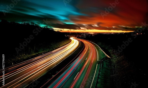 Traffic on Highway at Dusk with Time-Lapse Effects