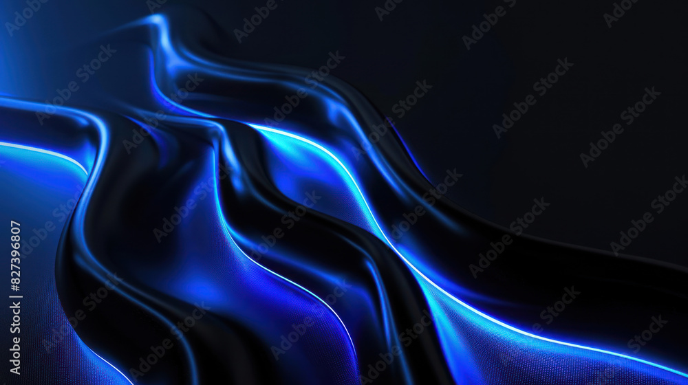 Abstract black background with neon cobalt blue wave design as wallpper illustration