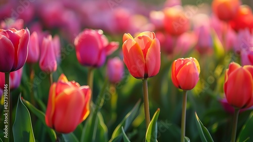 Immersed in Nature s Palette  A Vibrant Field of Tulips Under the Radiant Sunlight  A Captivating Symphony of Colors and Beauty