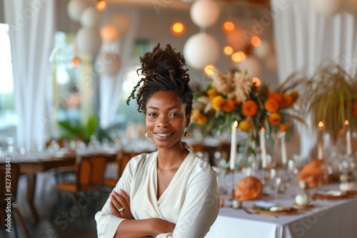 African American Event Planner Coordinating a Venue