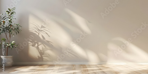  white empty room with shadow plant on white wall  empty white marble stone counter table top with shadow   beige brown luxury wall for product display presentation