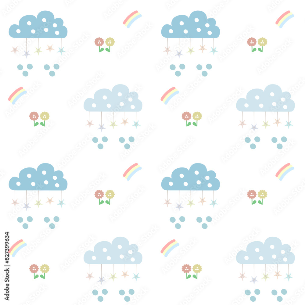 Pattern cloud polka dot and star pastel.flower and rainbow. Vector and illustration. Pattern cloud polka dot and star pastel.flower and rainbow. Vector and illustration.