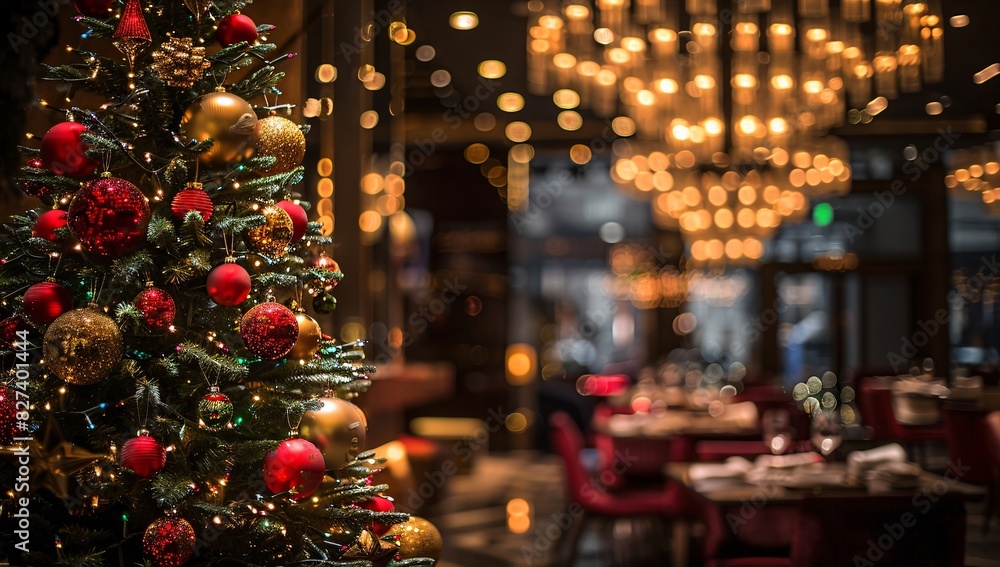 Elegant Christmas Decorations in a Restaurant Interior Elegant Christmas Decorations in a Restaurant Interior