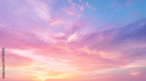 A breathtaking pastel sky at sunrise with softly blended pink, purple, and blue hues, capturing the serene beauty of dawn for nature and landscape photography