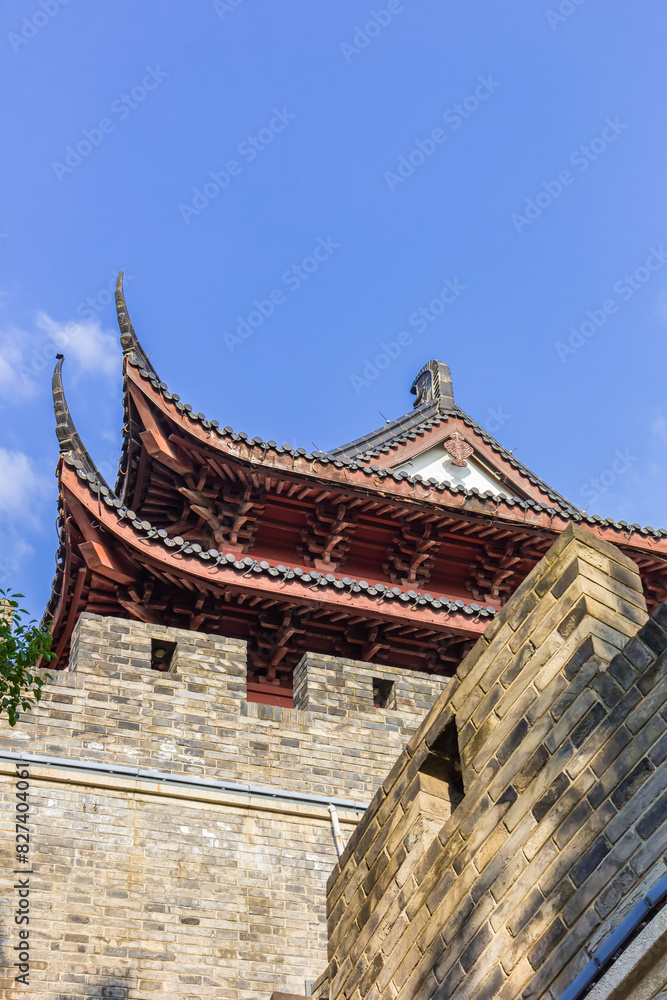 Fototapeta premium Roof of the historic drum tower in Hangzhou, China