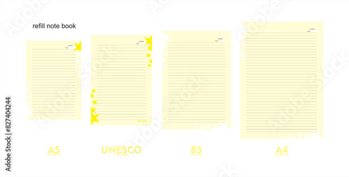 A5, A4, B5 size notebook design with a gray, cream background with star ornaments. vector a set