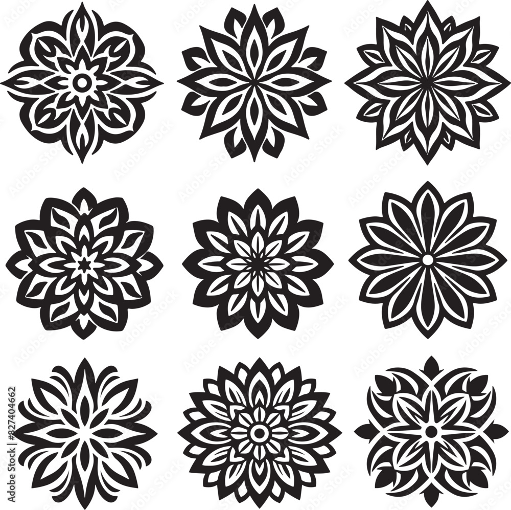 Geometric Flower Design Vector Set Geometric Flower Design Vector Set