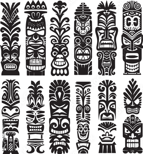 Tiki Statue Pole Totem Vector Set