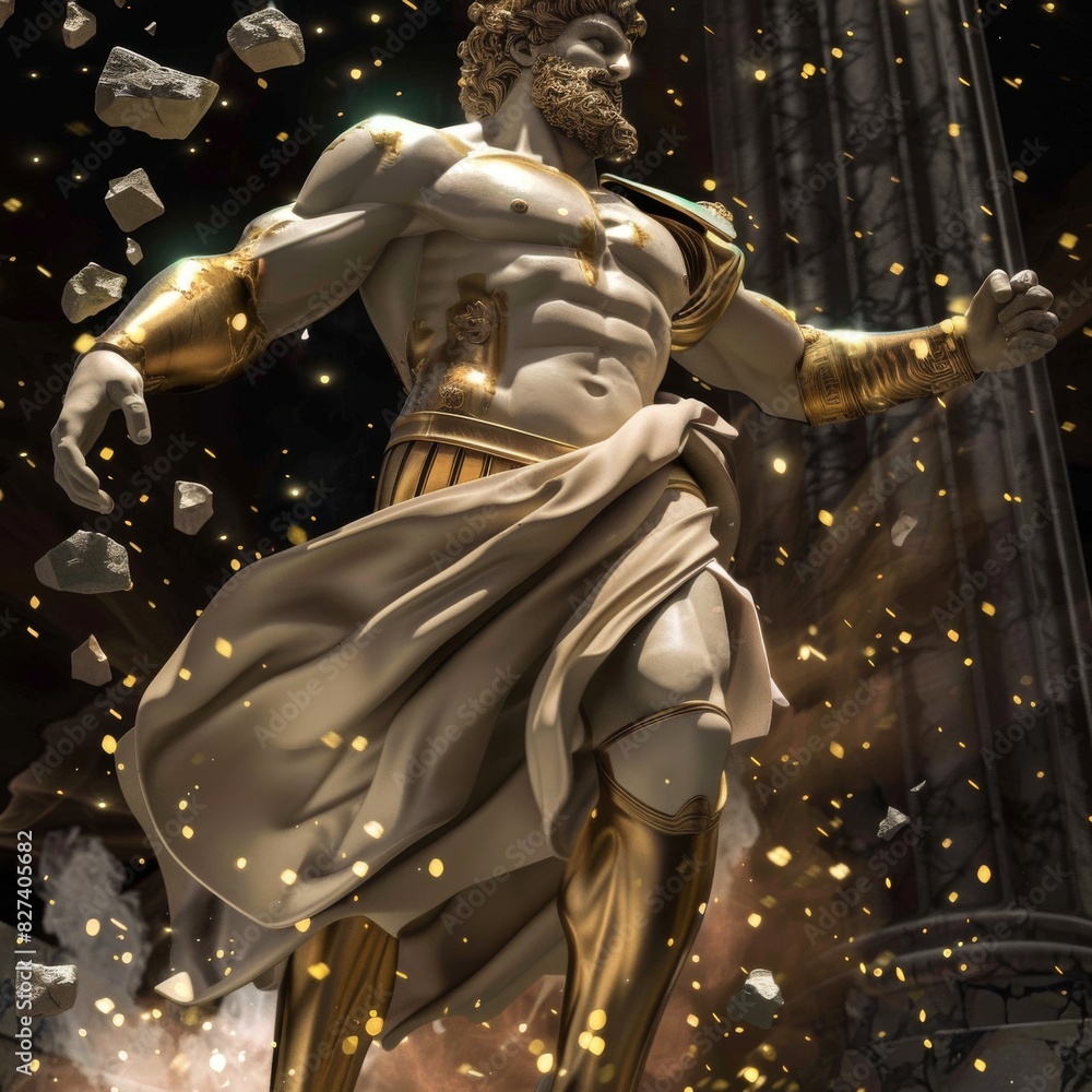 Timeless Stoic Statue An Iconic Marble Sculpture Blending Ancient Greek and Roman Mythology with Stoical Expressionism Showcasing Heroic Strength Resilience and Wisdom in a Celestial Epic Setting