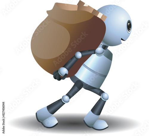 3D illustration of a little robot  carry package symbol on isolated white background