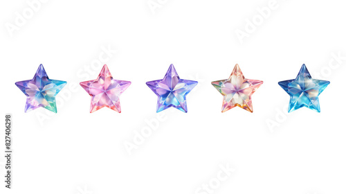Five colorful pointy crystal glass stars on an isolated background photo