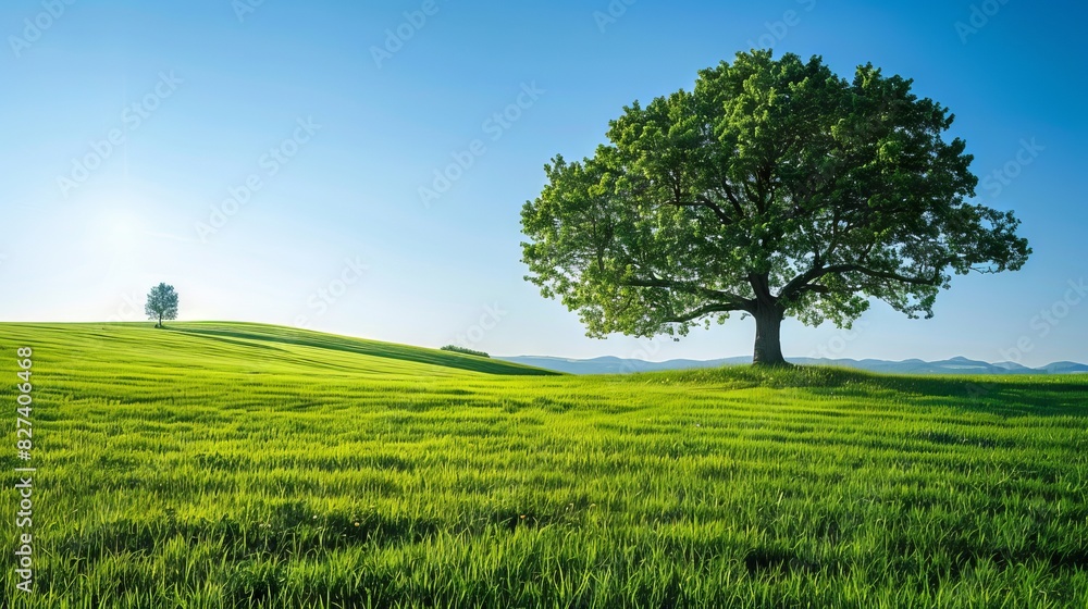 Tree stand on green field background, nature wallpaper for web or banner Tree stand on green field background, nature wallpaper for web or banner