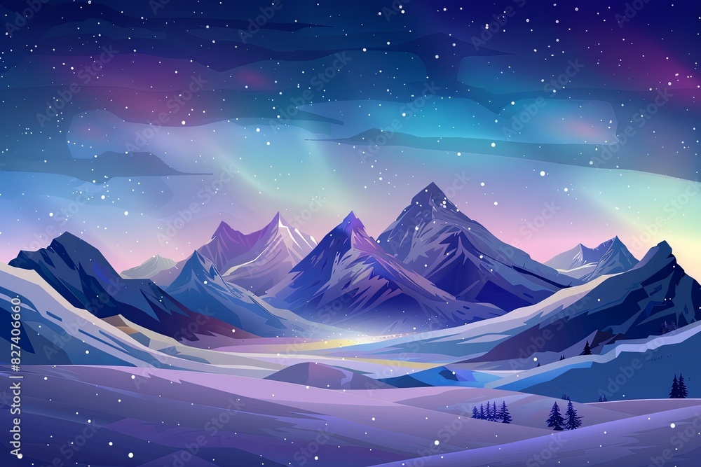 Snow-covered mountains under a starry sky with clear views of the stars. Generative AI Snow-covered mountains under a starry sky with clear views of the stars. Generative AI