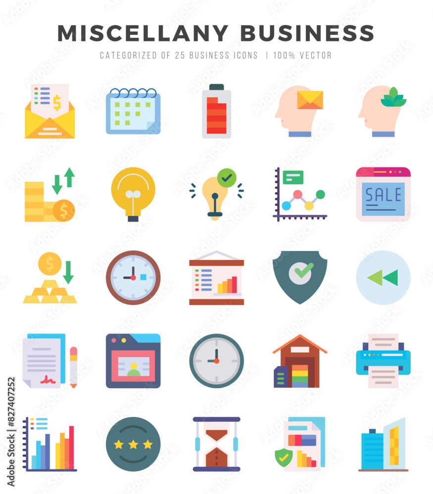 Miscellany Business Flat icons collection. Flat icons pack. Vector illustration Miscellany Business Flat icons collection. Flat icons pack. Vector illustration