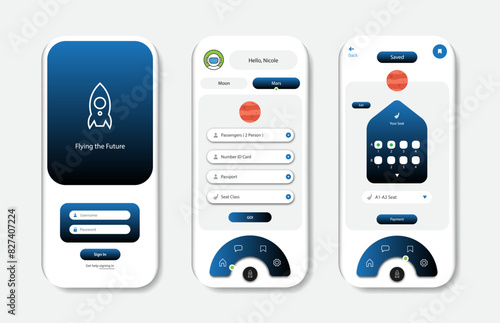 Online space tour ticket booking for mobile applications. Graphical user interface for responsive mobile applications