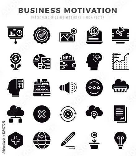 Set of Glyph Business Motivation Icons. Glyph art icon. Vector illustration