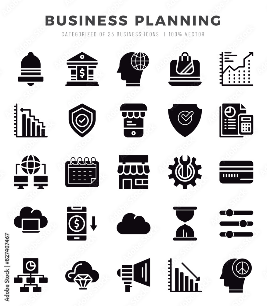 Simple Set of Business Planning Related Vector Glyph Icons. Simple Set of Business Planning Related Vector Glyph Icons.