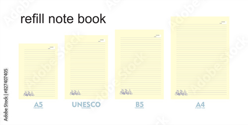 A5, A4, B5 size notebook design with a gray, cream background with a sketch ornament of a person cycling. vector a set