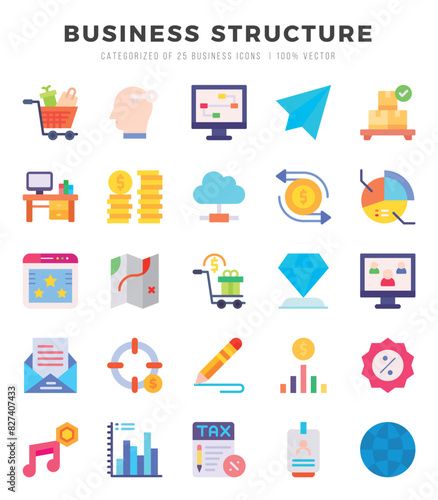Business Structure icons set. Collection of simple Flat web icons.