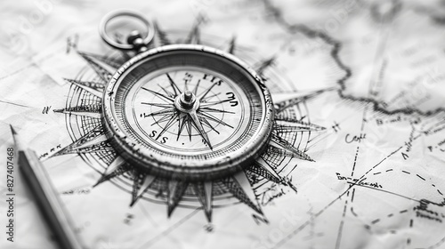 Map with compass. Simple navigation tools to orient in the world.