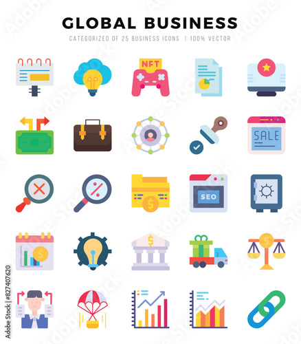 Wallpaper Mural Global Business web icons in Flat style. Torontodigital.ca