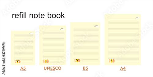 A5, A4, B5 size notebook design with a gray, cream background with ornamental illustrations of three birds. vector a set