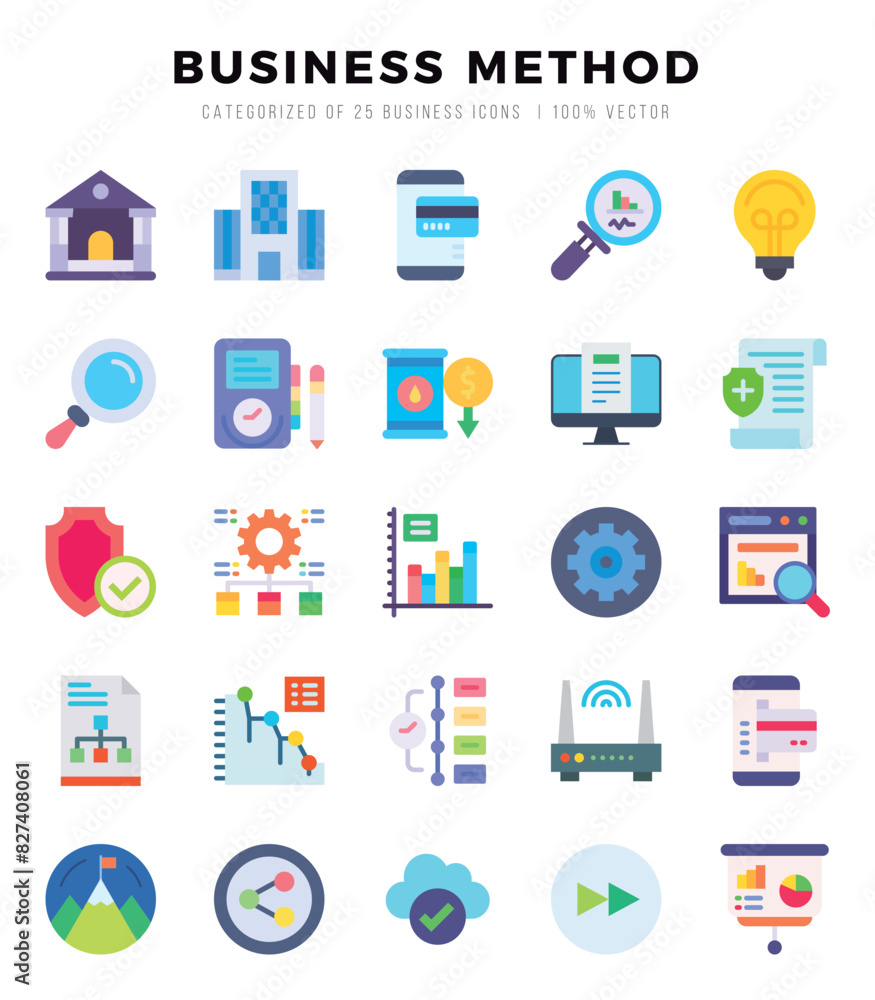 Set of Business Method icons in Flat style. High quality Flat Icons symbol collection. Set of Business Method icons in Flat style. High quality Flat Icons symbol collection.