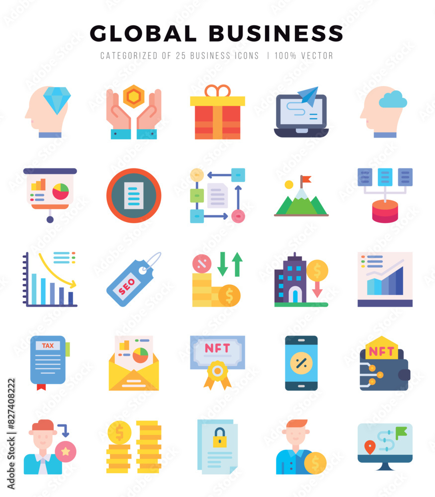Vector icons set of Global Business. Flat style Icons. Vector icons set of Global Business. Flat style Icons.