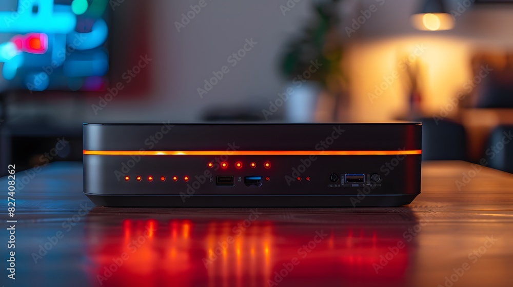 a lifestyle stock photography of Network Attached Storage (NAS) device with sleek design and LED indicators. a lifestyle stock photography of Network Attached Storage (NAS) device with sleek design and LED indicators.