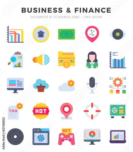 Business & Finance Flat icons collection. 25 icon set in a Flat design.