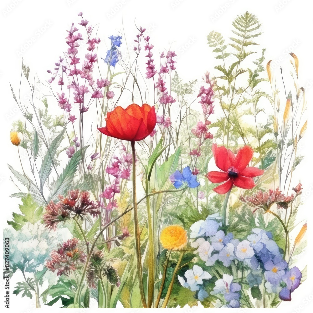Fototapeta premium Watercolor illustration beautiful garden and plants.