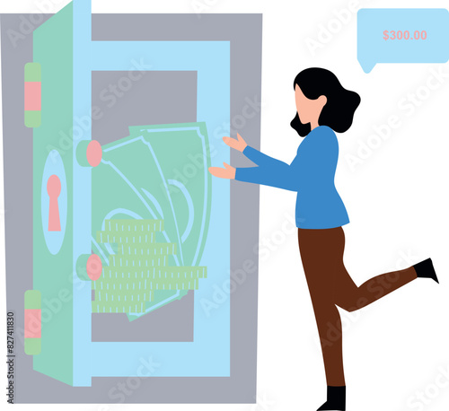 The girl is looking at the bank locker.