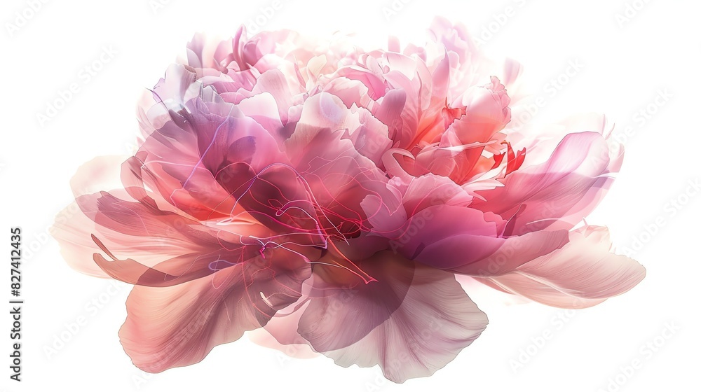 floating peony, isolated on white background, close up, dazzling colors, Double exposure silhouette with bouquet floating peony, isolated on white background, close up, dazzling colors, Double exposure silhouette with bouquet