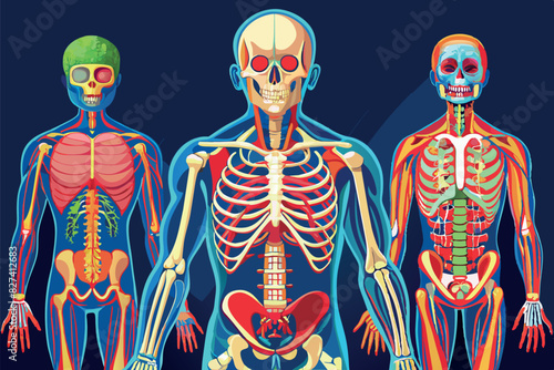 The illustration contains various internal organs, such as heart and lungs, depicted in color inside the outline of a human body with a transparent head and thoracic region. The image is relevant for 