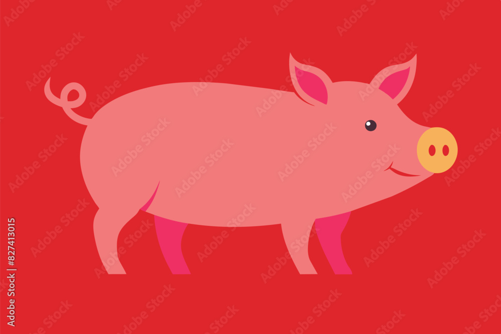 Fototapeta premium shows a stylized illustration of a pig. It is pink in color with decorative patterns on its body, including blue and red accents, and it wears a yellow bow with red polka dots on its ear.