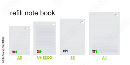 A5, A4, B5 size notebook design with a gray, cream background with ornamental illustrations of three birds. vector a set