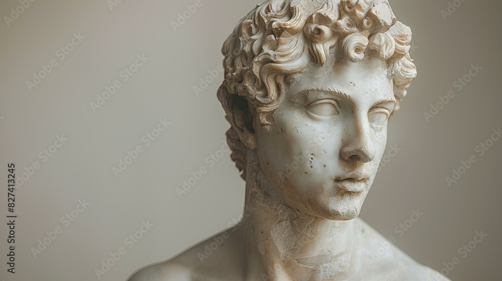 Ancient Greek statue of an ancient Roman senator in marble. Ancient roman Emperor statue in stone isolated on simple background. Ancient Greek architecture Ancient Greek statue of an ancient Roman senator in marble. Ancient roman Emperor statue in stone isolated on simple background. Ancient Greek architecture